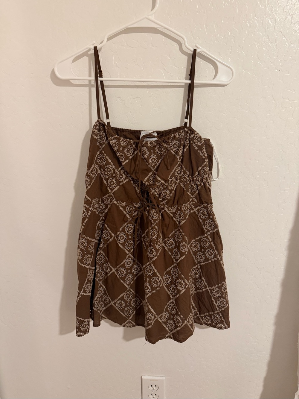 Brown Printed Mini Dress with Adjustable Front Tie